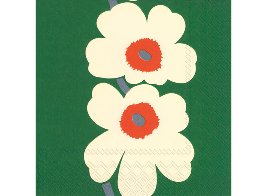 servet - lunch - 33cm x 33cm - green / cream & red flower