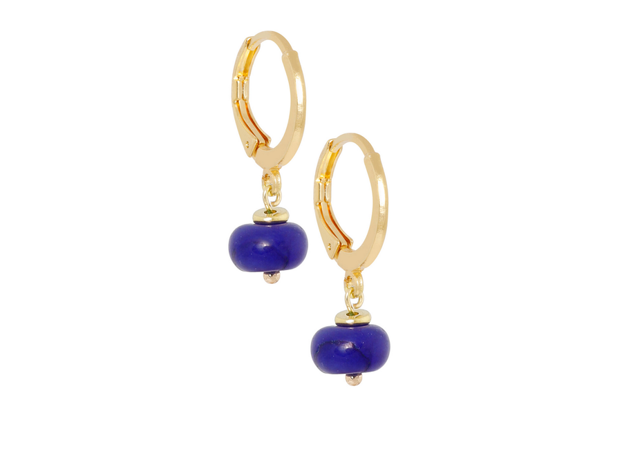 oorringen - bold gemstone blue - verguld
