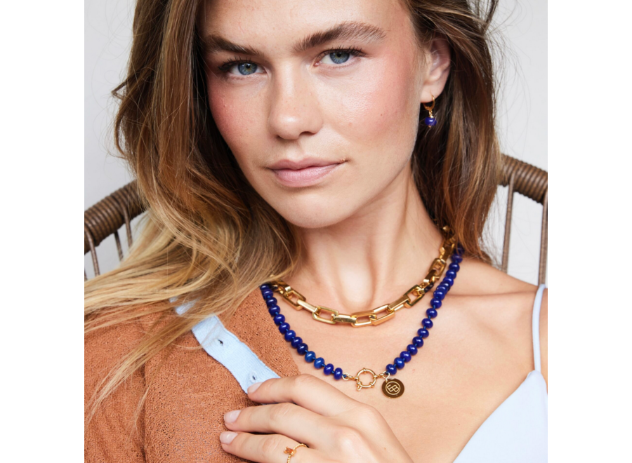 oorringen - bold gemstone blue - verguld