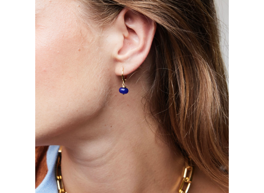 oorringen - bold gemstone blue - verguld