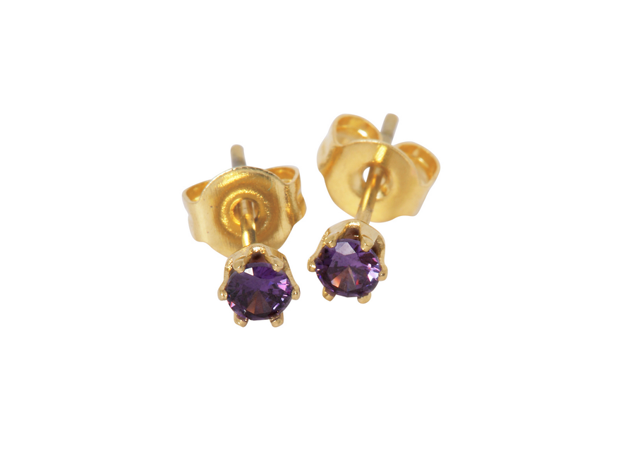 oorstekers - purple gem - verguld