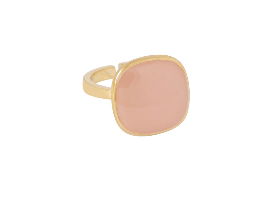 ring - pink square - verguld