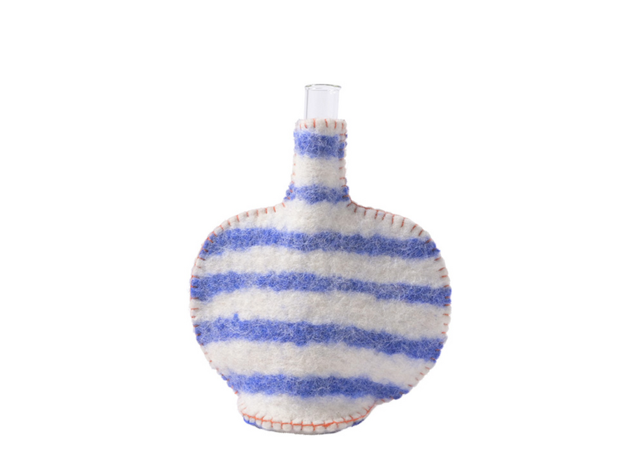 wollen vaas - cirkel - blauwe streepjes