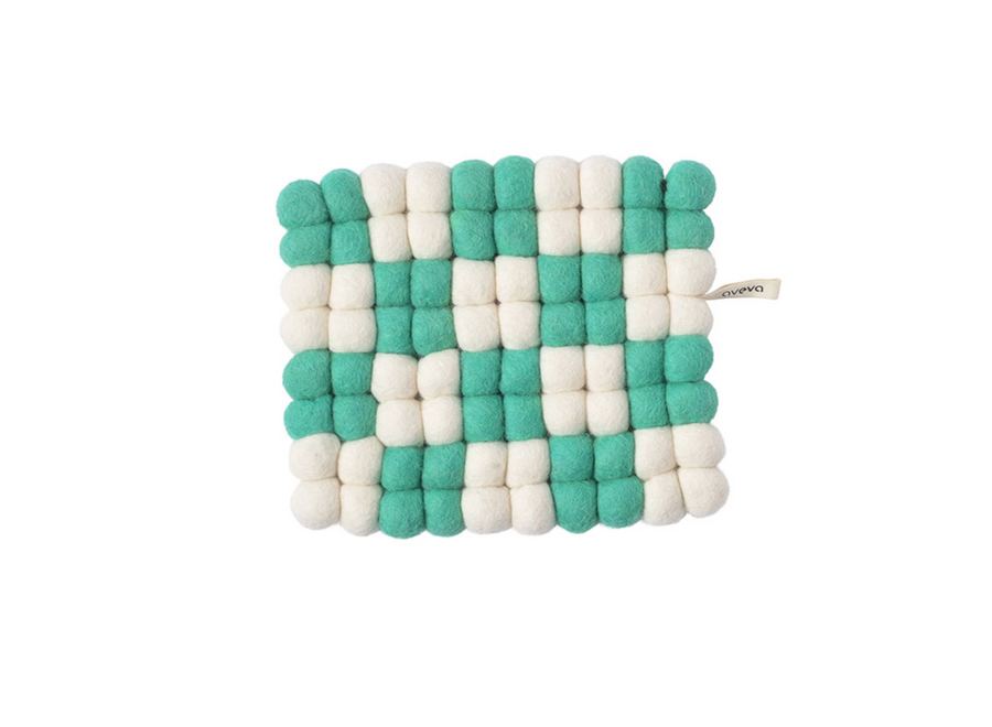 onderzetter wol - dots - rectangle / groen