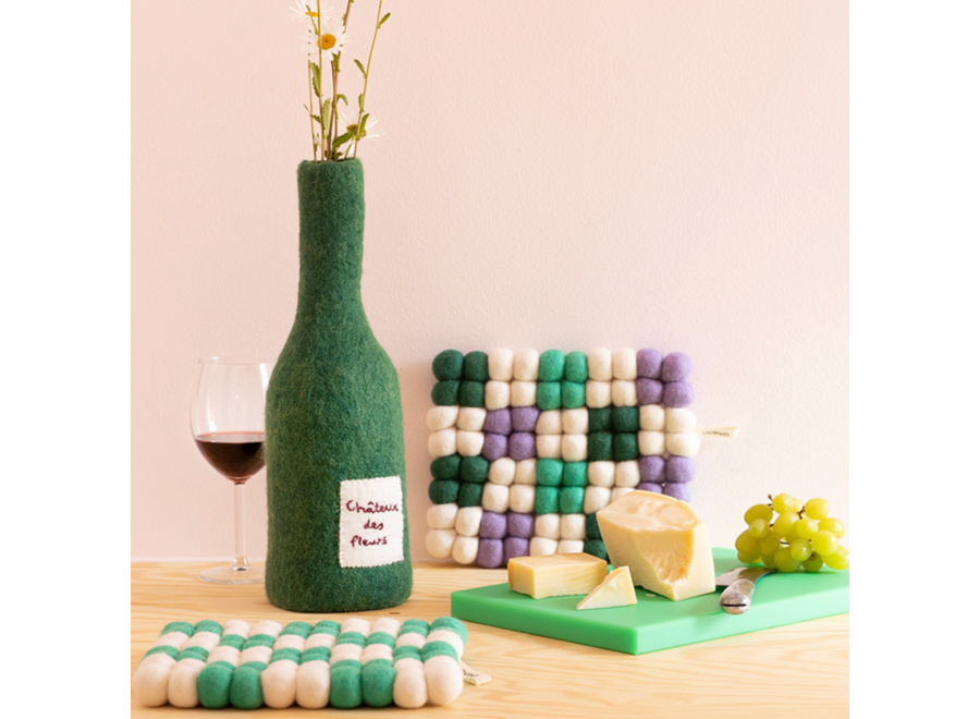 onderzetter wol - dots - rectangle / groen