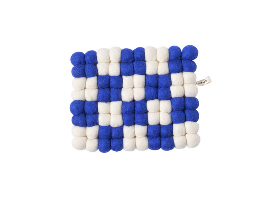 onderzetter wol - dots - rectangle / blauw