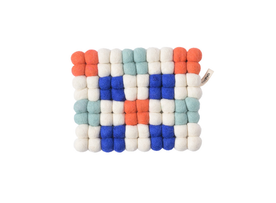 onderzetter wol - dots - rectangle / koraal blauw