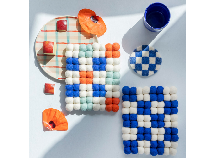 onderzetter wol - dots - rectangle / koraal blauw