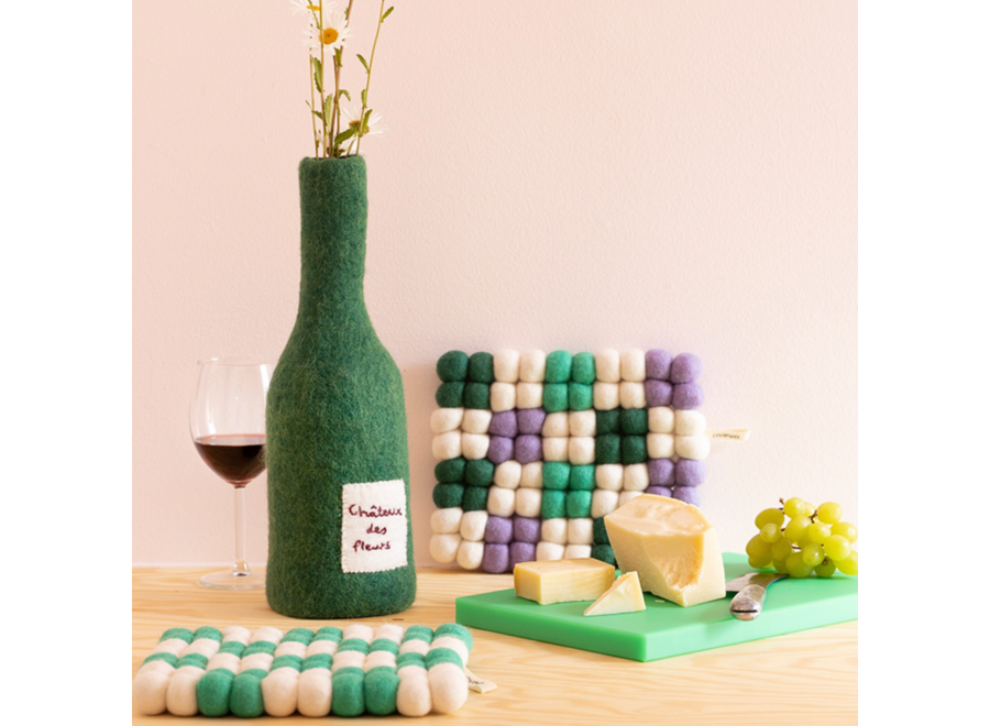 onderzetter wol - dots - rectangle / groen lila