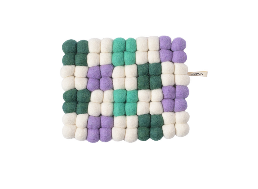 onderzetter wol - dots - rectangle / groen lila