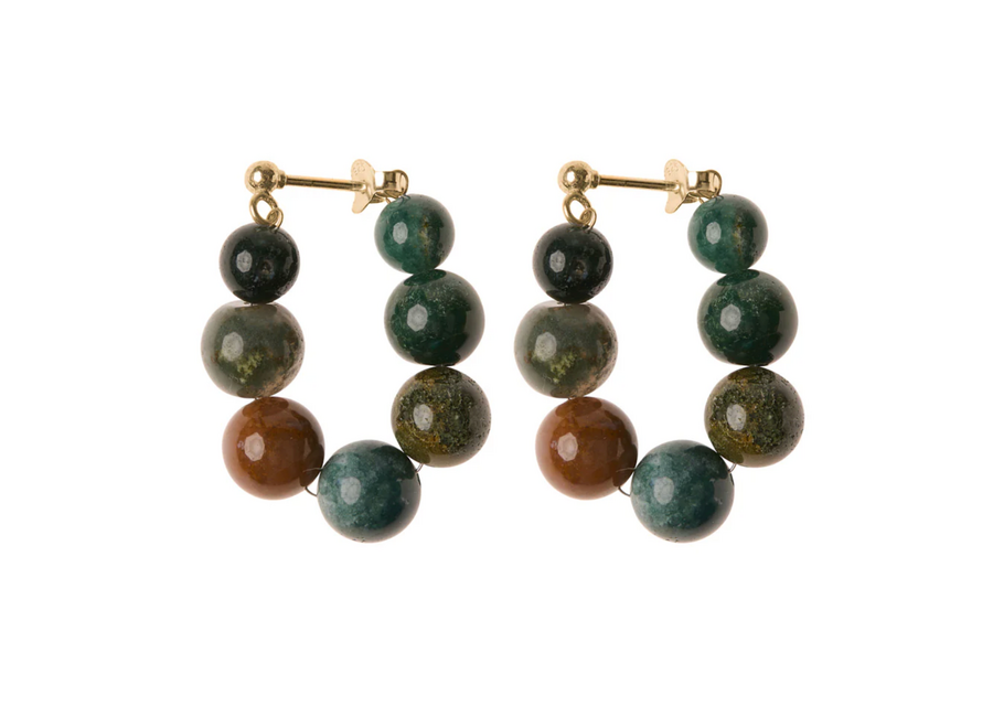 oorring - green dot- l - verguld