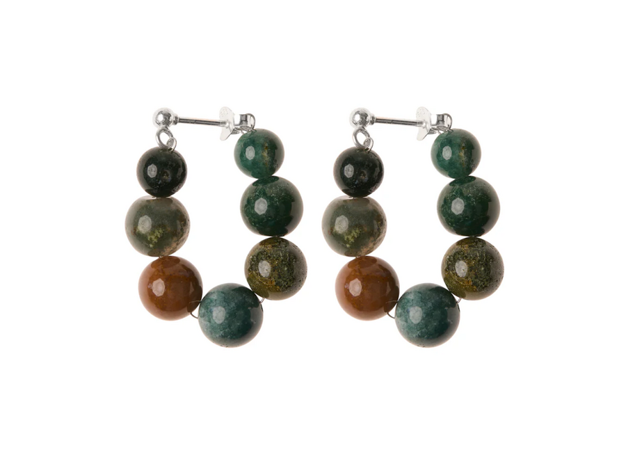 oorring - green dot - l - zilver