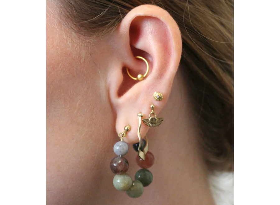 oorring - green dot - l - zilver