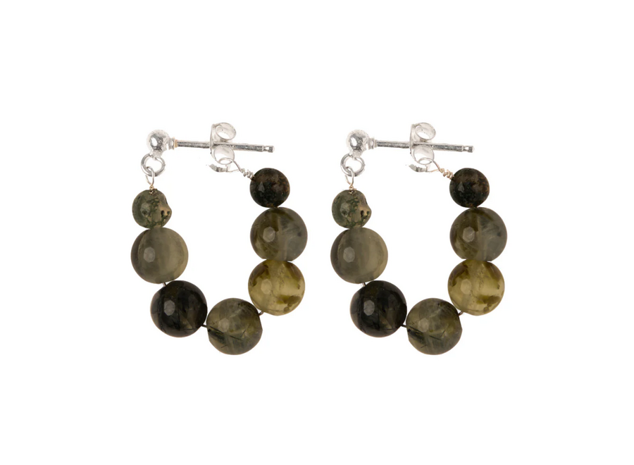 oorring - green dot - s - zilver