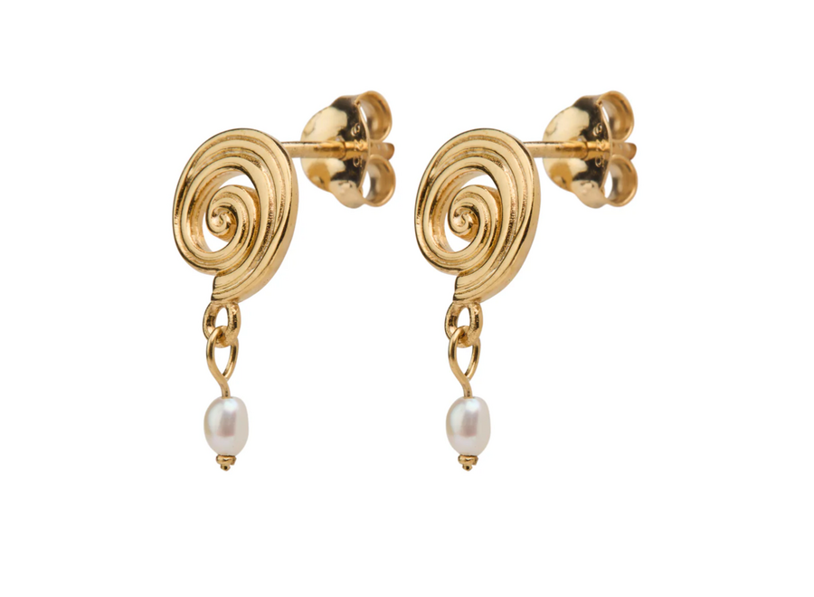 oorsteker - swirl tiny pearl - verguld