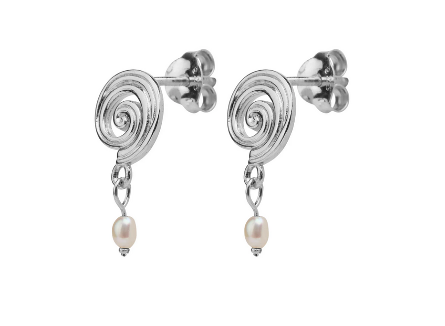oorsteker - swirl stud tiny pearl - zilver