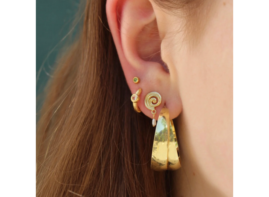 oorsteker - swirl stud tiny pearl - zilver