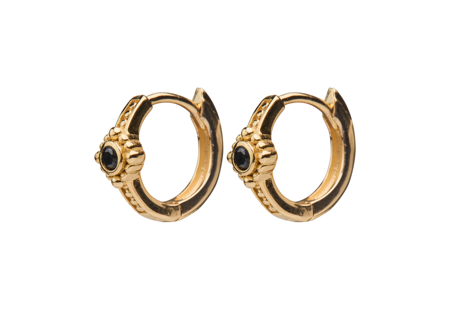 oorring - black flower hug - verguld