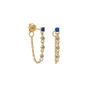 oorsteker - blue gem chain - verguld
