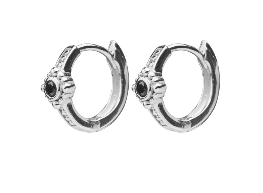 oorring - black flower hug - zilver