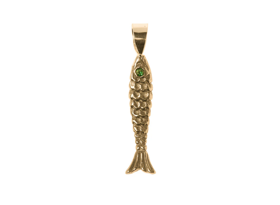 hangertje - fish green stone - verguld