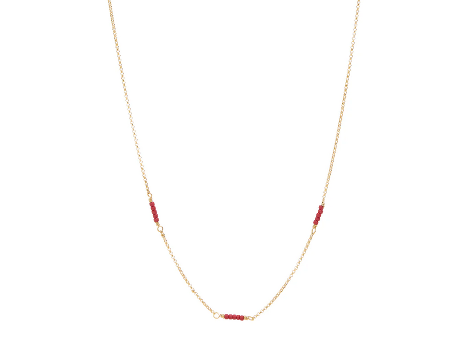 halsketting - fine red gem - verguld