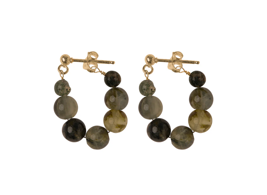 oorring - green dot - s - verguld