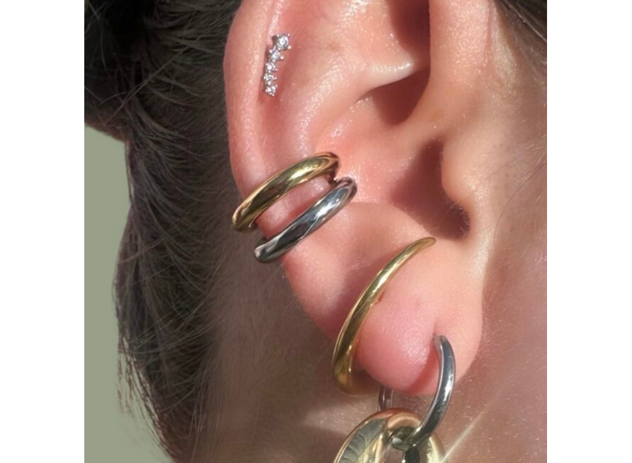 oorring - klassieke 'cuff' - bicolor - verguld / zilver