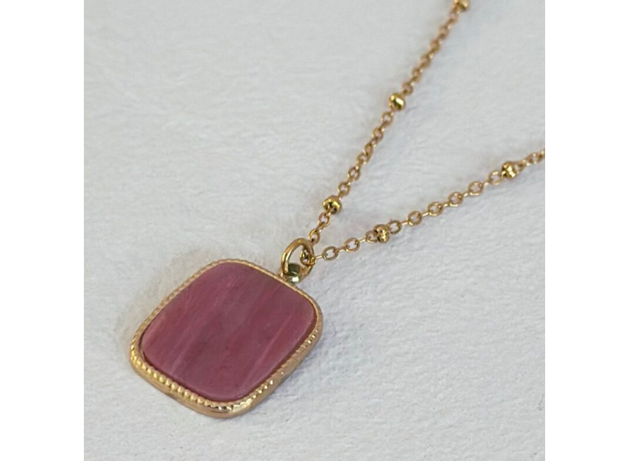 halsketting - big flat gemstone - pink