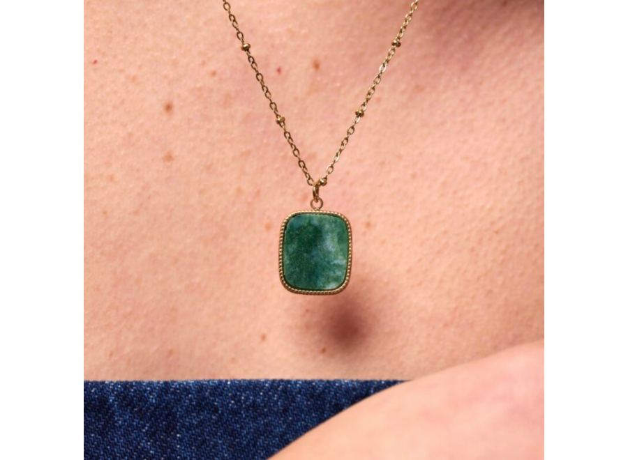 halsketting - big flat gemstone - green