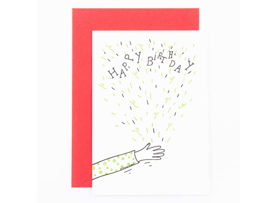 wenskaart - confetti birthday hand