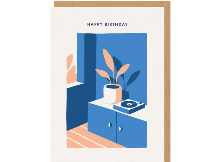 wenskaart - happy birthday / plant vinyl player