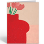 wenskaart - red bust vase / tulips
