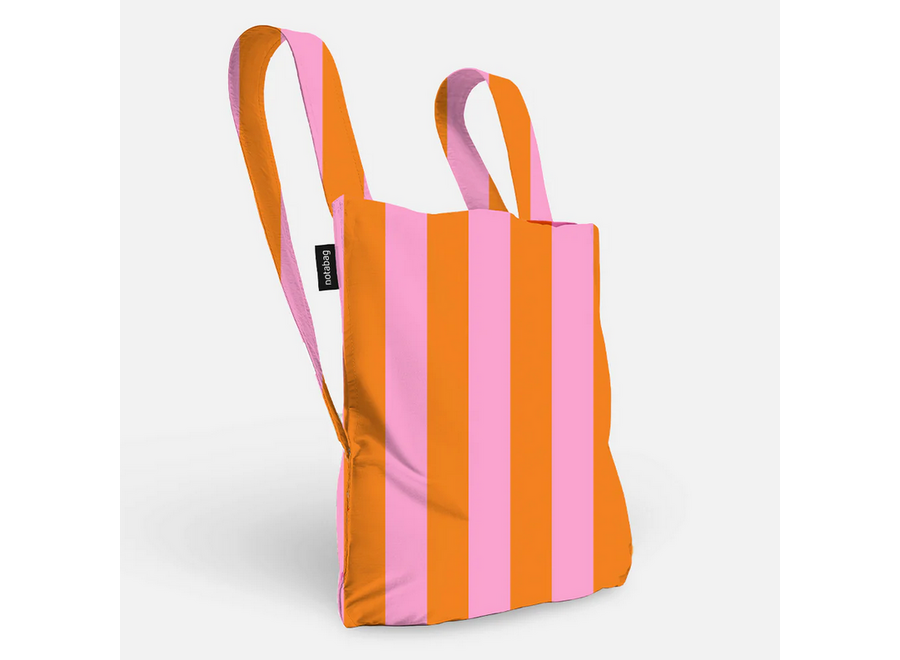 opvouwbare boodschappentas / rugzak – oranje / roze strepen
