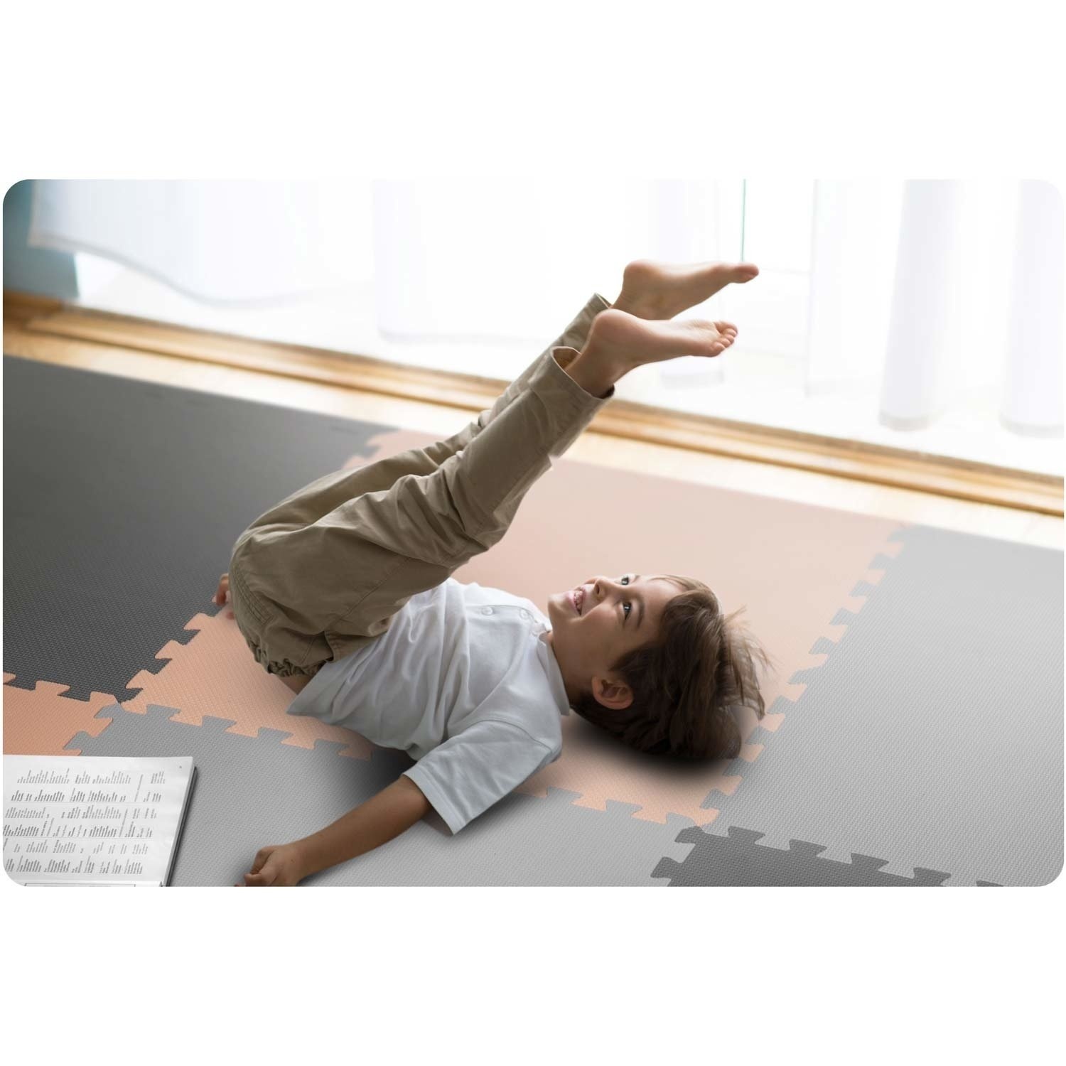 Baby Playmat - Foam Puzzle Mat - 180x180cm - Grey-Peach