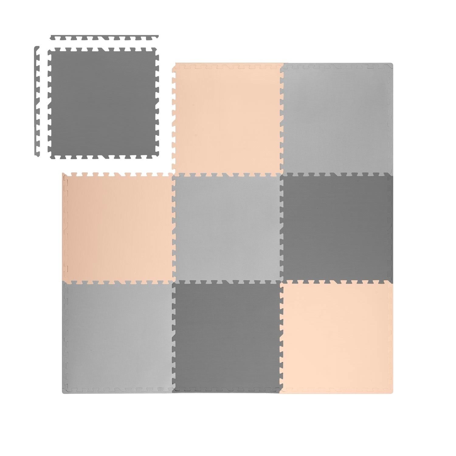 Baby Playmat - Foam Puzzle Mat - 180x180cm - Grey-Peach