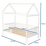 Husbedseng - børneseng - træ - med hegn - 200 x 90 cm - hvid