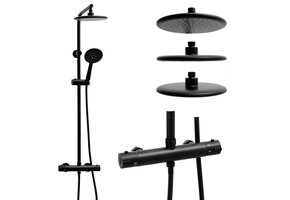 Duschset - Regndusch 20cm - med Termostatblandare - Svart