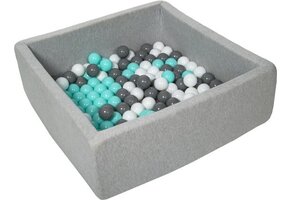 Ball pit - sturdy ball pit - 90x90 cm - 150 balls Ø 7 cm - white, gray, turquoise.