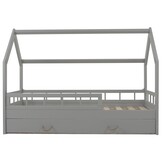 Massivt træbørneseng - Skandinavisk stil - husseng - 160x80cm - med barriere - grå