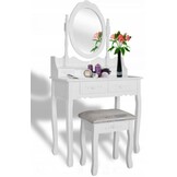 Sminkbord med spegel och pall - sminkbord - 74x143cm - vit