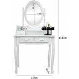 Vanity table with mirror and stool - makeup table - 74x143cm - white
