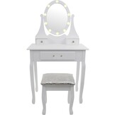 Wooden dressing table white with LED illuminated mirror and stool - 80x40x137 cm