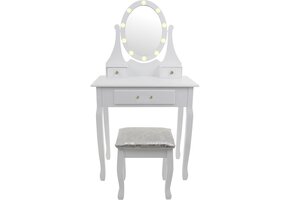 Wooden dressing table white with LED illuminated mirror and stool - 80x40x137 cm