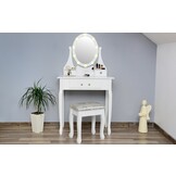 Wooden dressing table white with LED illuminated mirror and stool - 80x40x137 cm