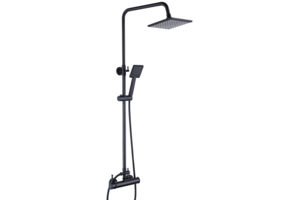 Shower set - rain shower 20cm - with shower mixer tap - black - left-handed