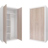 Wardrobe - 90x190x50 cm - white/Pine - 5 shelves - 2 doors