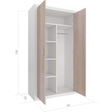 Wardrobe - 90x190x50 cm - white/Pine - 5 shelves - 2 doors