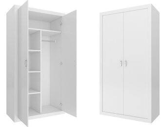 Garderob - 90x190x50 cm - vit - 5 hyllor - 2 dörrar