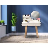 Sminkbord - rund spegel - sminkbord - 80x40x122 cm - vit